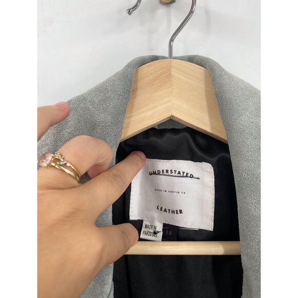 Free People x Understated Leather XS Blue Suede Fringe Peace blazer jacket - Picture 7 of 9